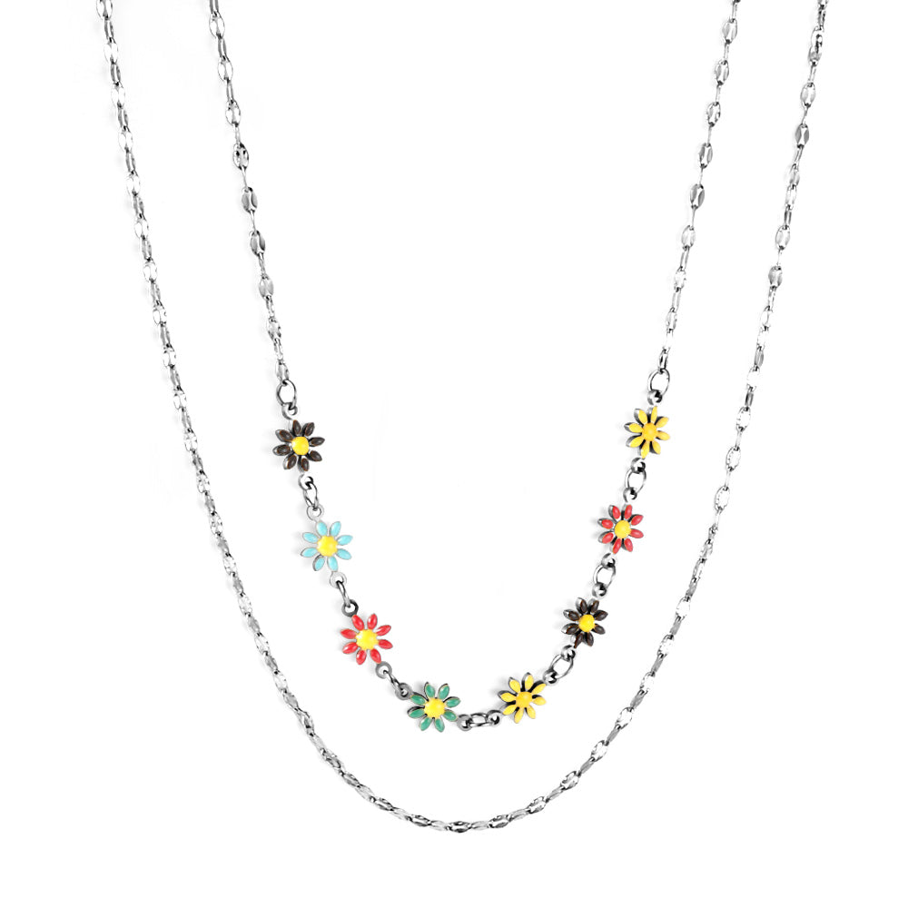 8 Mixed Color Small Zou Chrysanthemums + Chain Double Chain Necklace asonjewelry