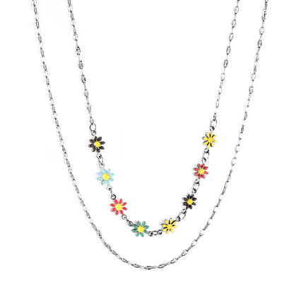 8 Mixed Color Small Zou Chrysanthemums + Chain Double Chain Necklace asonjewelry