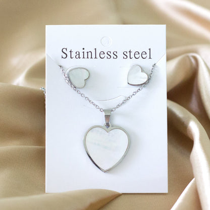 Steel/golden cut sticky heart white shell jewelry set asonjewelry