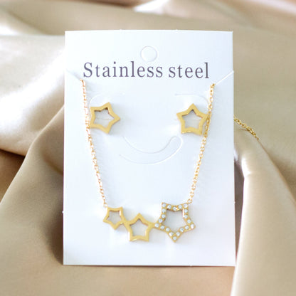 Star Jewelry Set with Diamonds Steel/Gold asonjewelry