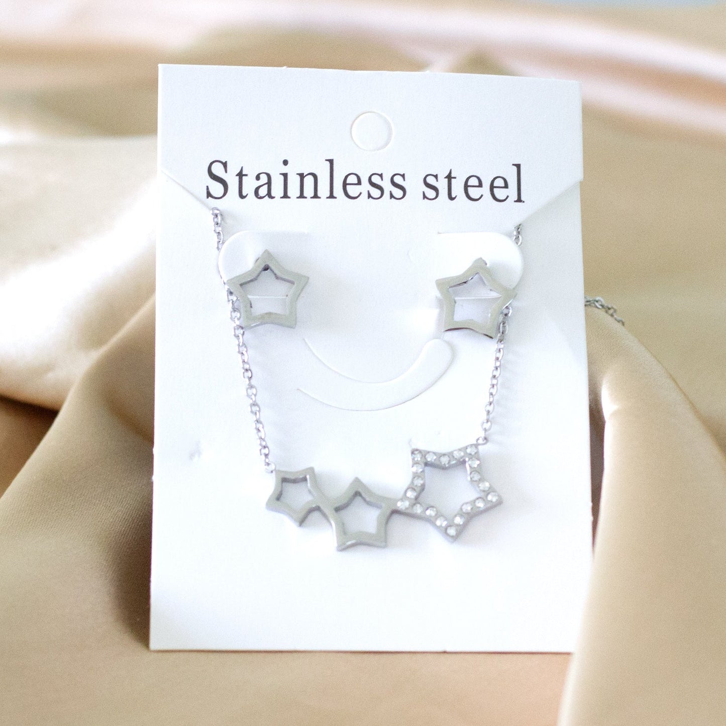 Star Jewelry Set with Diamonds Steel/Gold asonjewelry