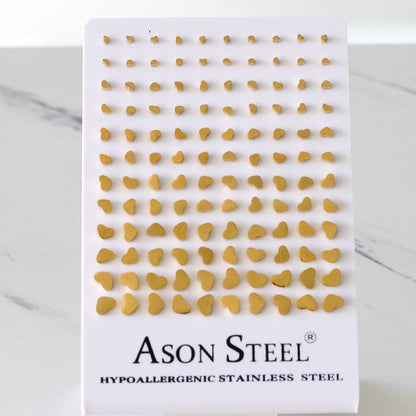 3mm-8mm Card Holder Heart Steel/Gold/Rose Gold/Black Round Cut/Frosted Stud Earrings asonjewelry