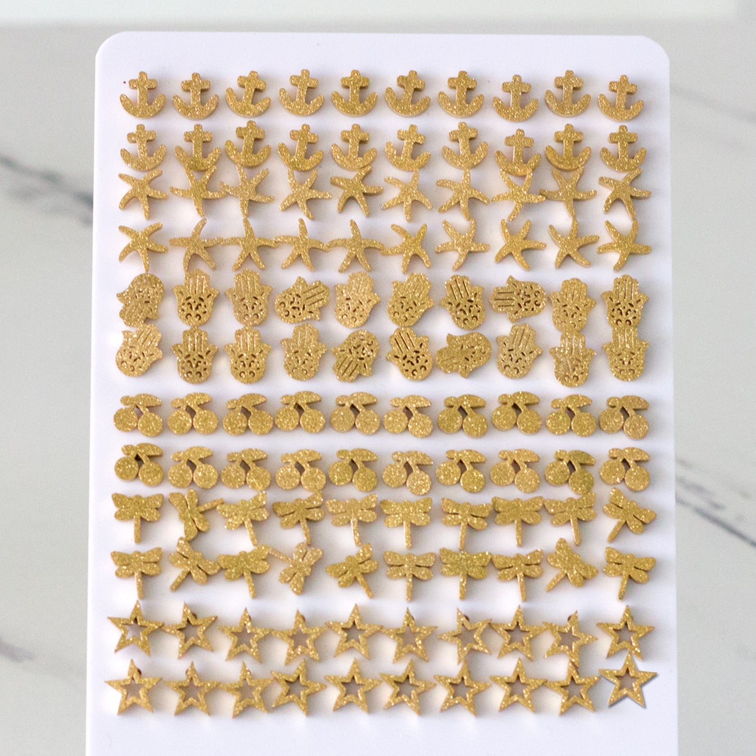 Goldtone Cherry/Pentagram/Palm Cut Frosted Stud Earrings without Diamonds on Snaps asonjewelry