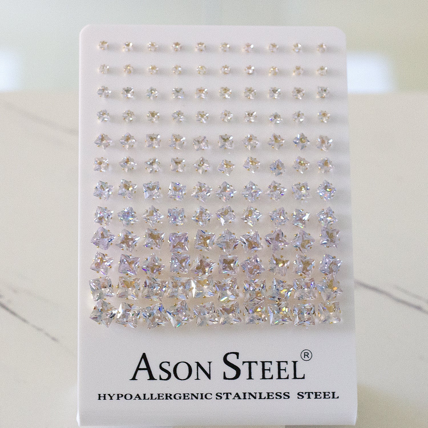 3-8 Snapback Steel/Gold Square White Diamond/Black Diamond Stud Earrings asonjewelry