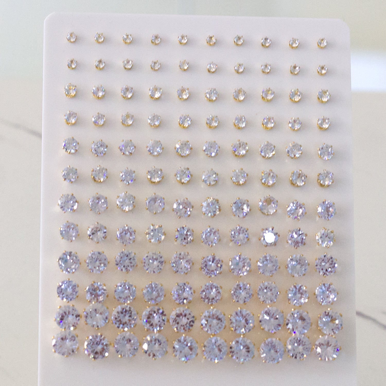 3-8 Snapback Steel/Gold Six Claw Round White/Black Diamond Stud Earrings asonjewelry