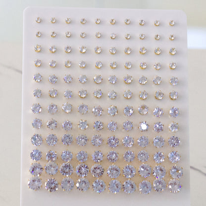 3-8 Snapback Steel/Gold Six Claw Round White/Black Diamond Stud Earrings asonjewelry