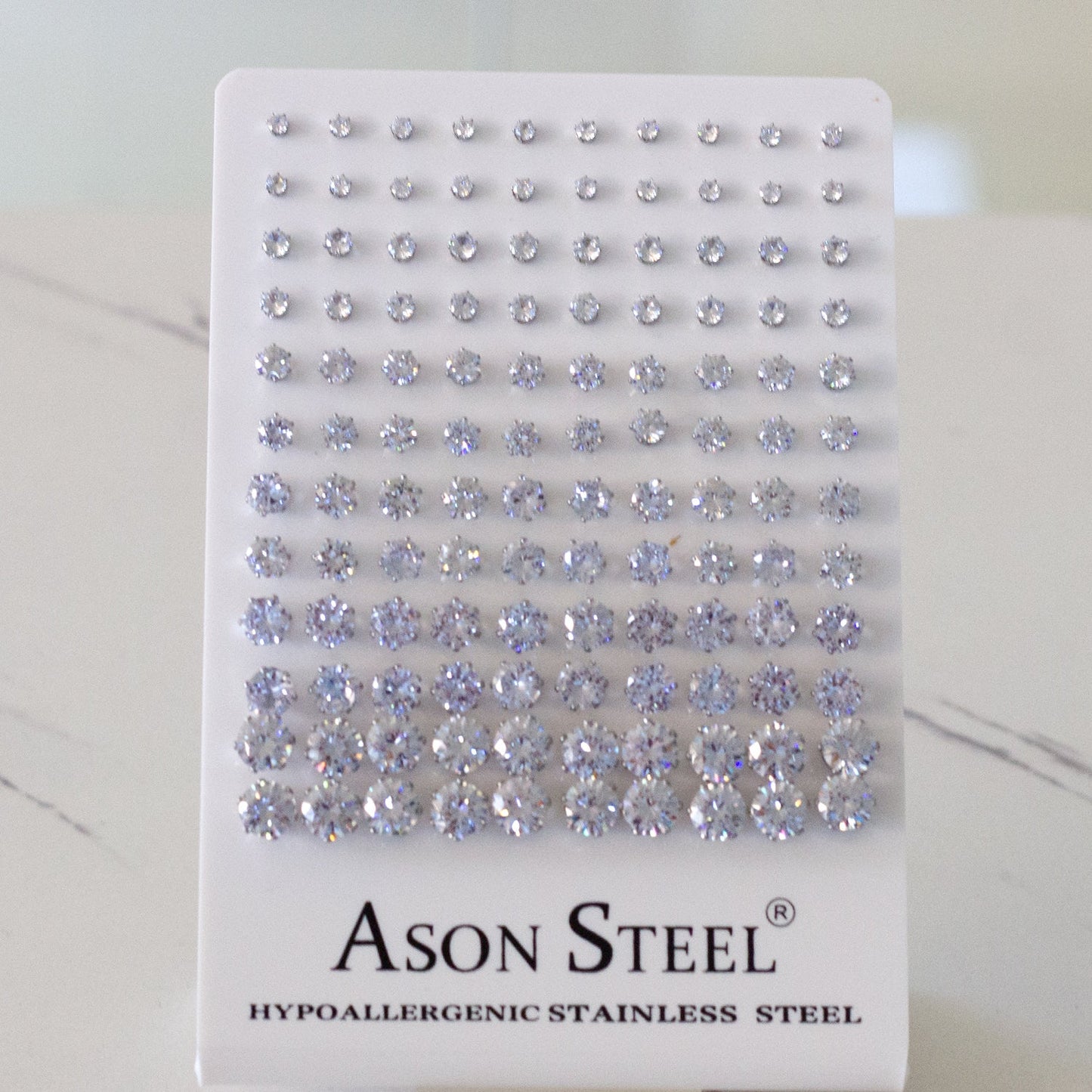 3-8 Snapback Steel/Gold Six Claw Round White/Black Diamond Stud Earrings asonjewelry