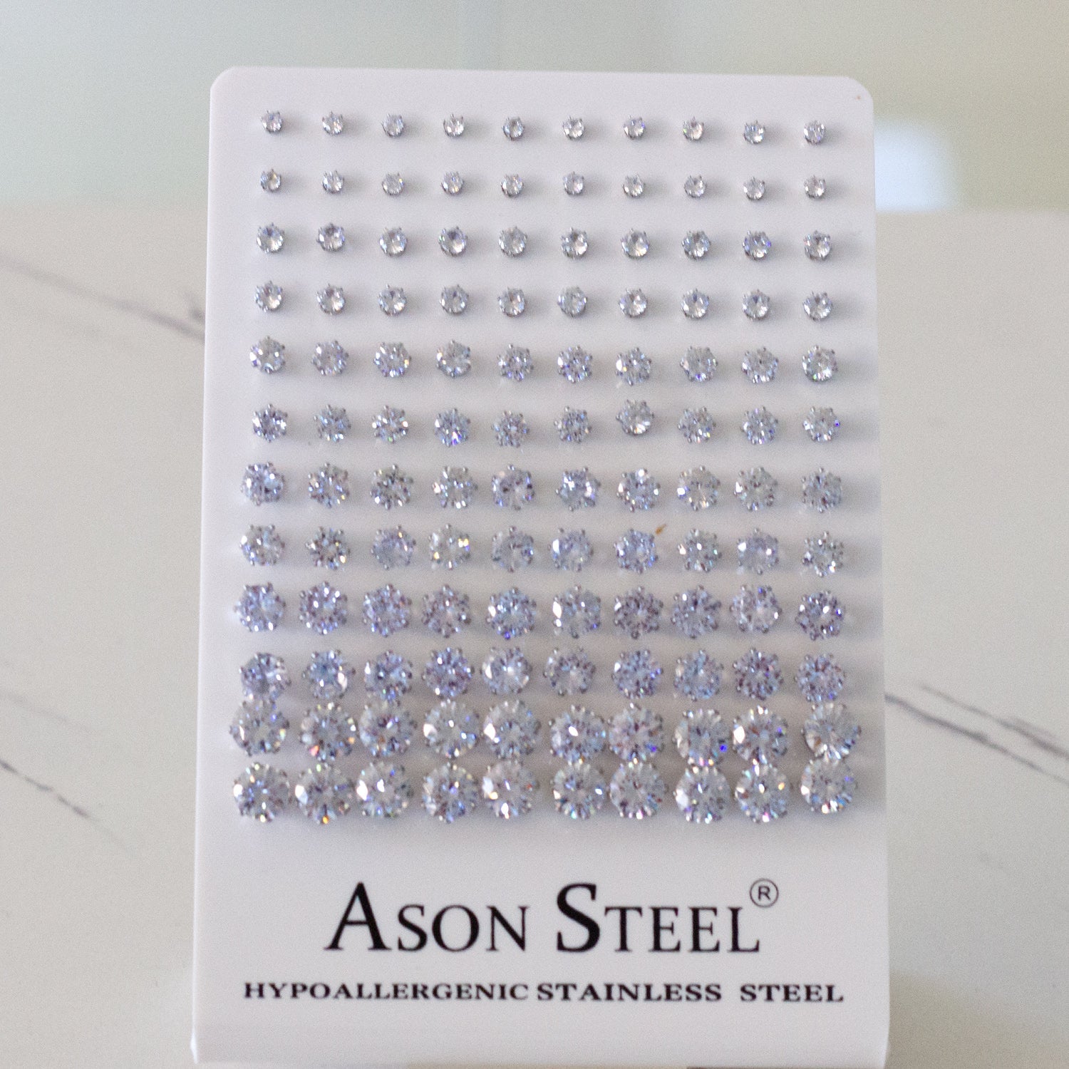 3-8 Snapback Steel/Gold Six Claw Round White/Black Diamond Stud Earrings asonjewelry