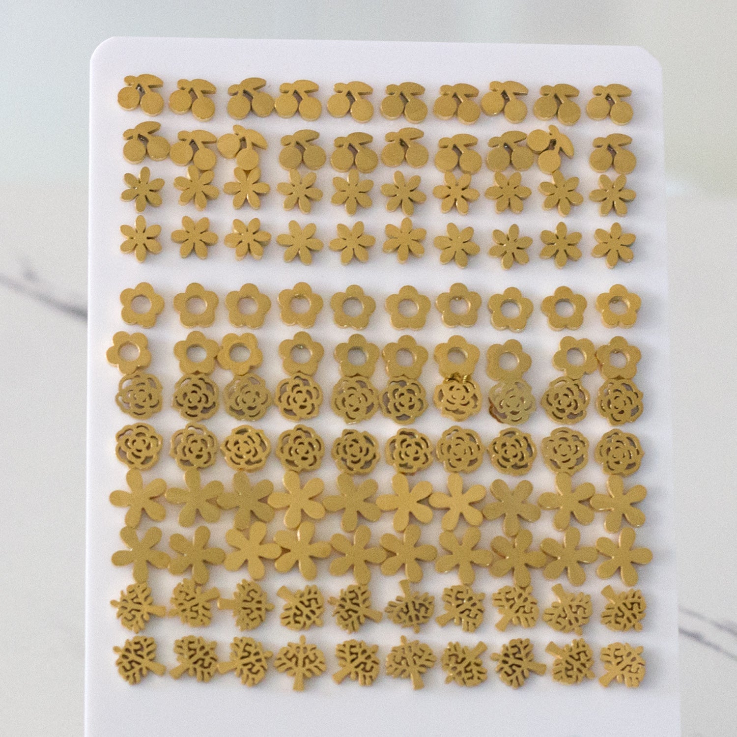 Gold Cherry/Snowflake Cutout Stud Earrings w/o Drilling asonjewelry