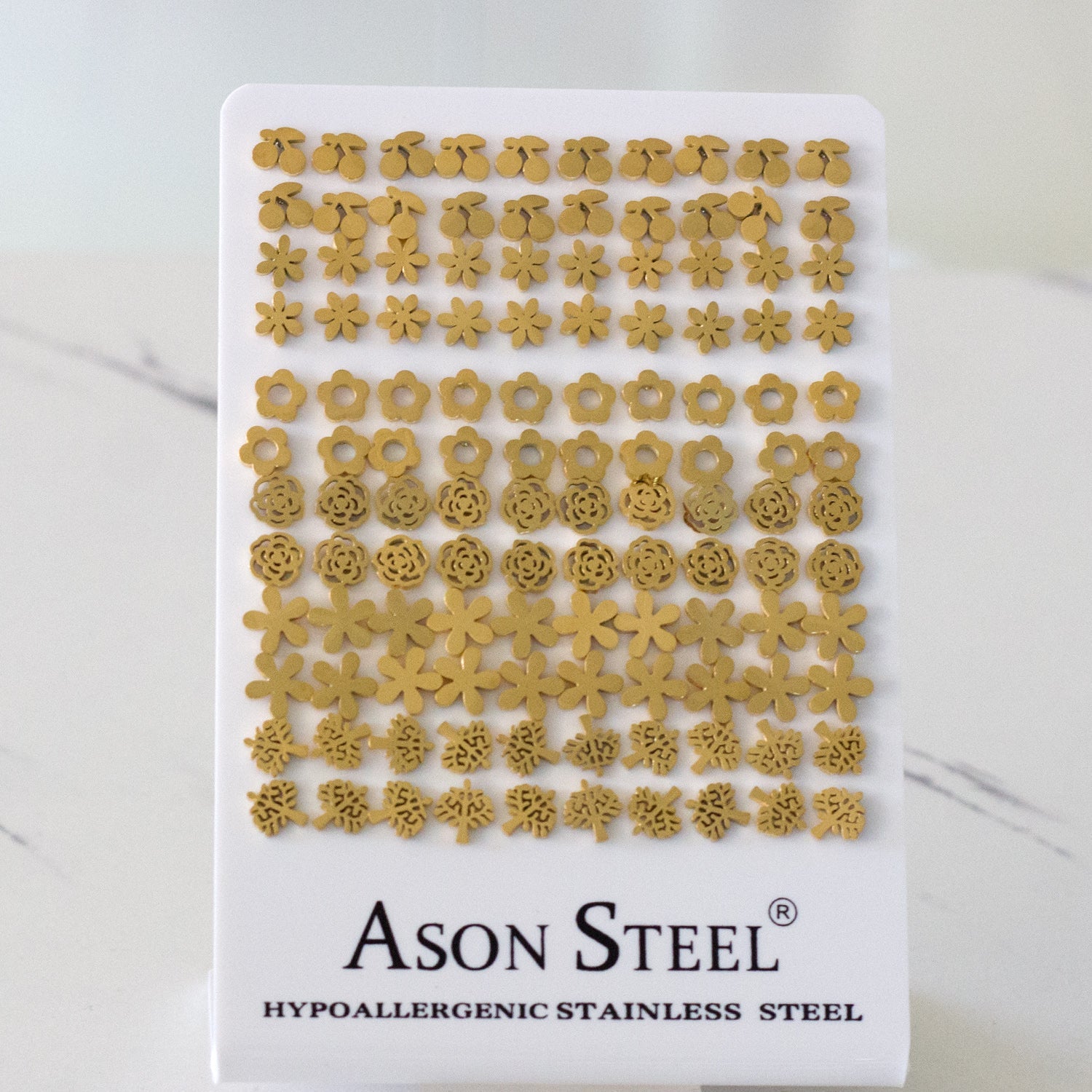 Gold Cherry/Snowflake Cutout Stud Earrings w/o Drilling asonjewelry