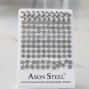 Steel color cross/rotary cut stud earrings without diamonds on card base