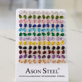 Card Holder Gold/Steel with Teardrop Diamonds Mixed Color Stud Earrings