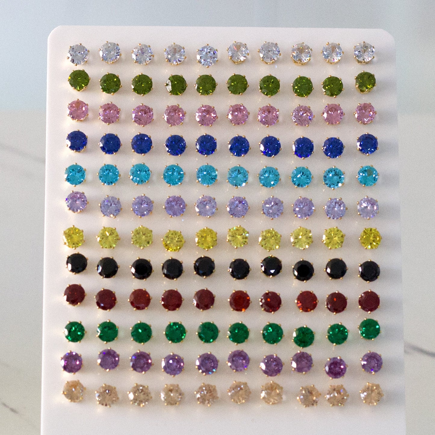 6mm Card Holder Steel/Gold Six Claw Round Mixed Diamond Stud Earrings asonjewelry