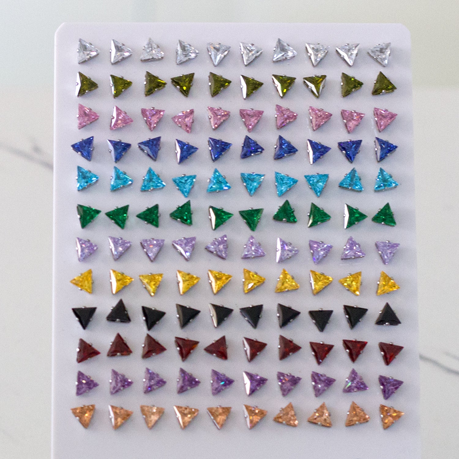 6mm Snapback Steel/Gold Triangle Mixed Diamond Stud Earrings asonjewelry