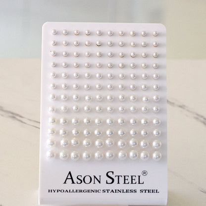 4-8mm Gold/ Steel White Pearl Stud Earrings for Snapbacks asonjewelry