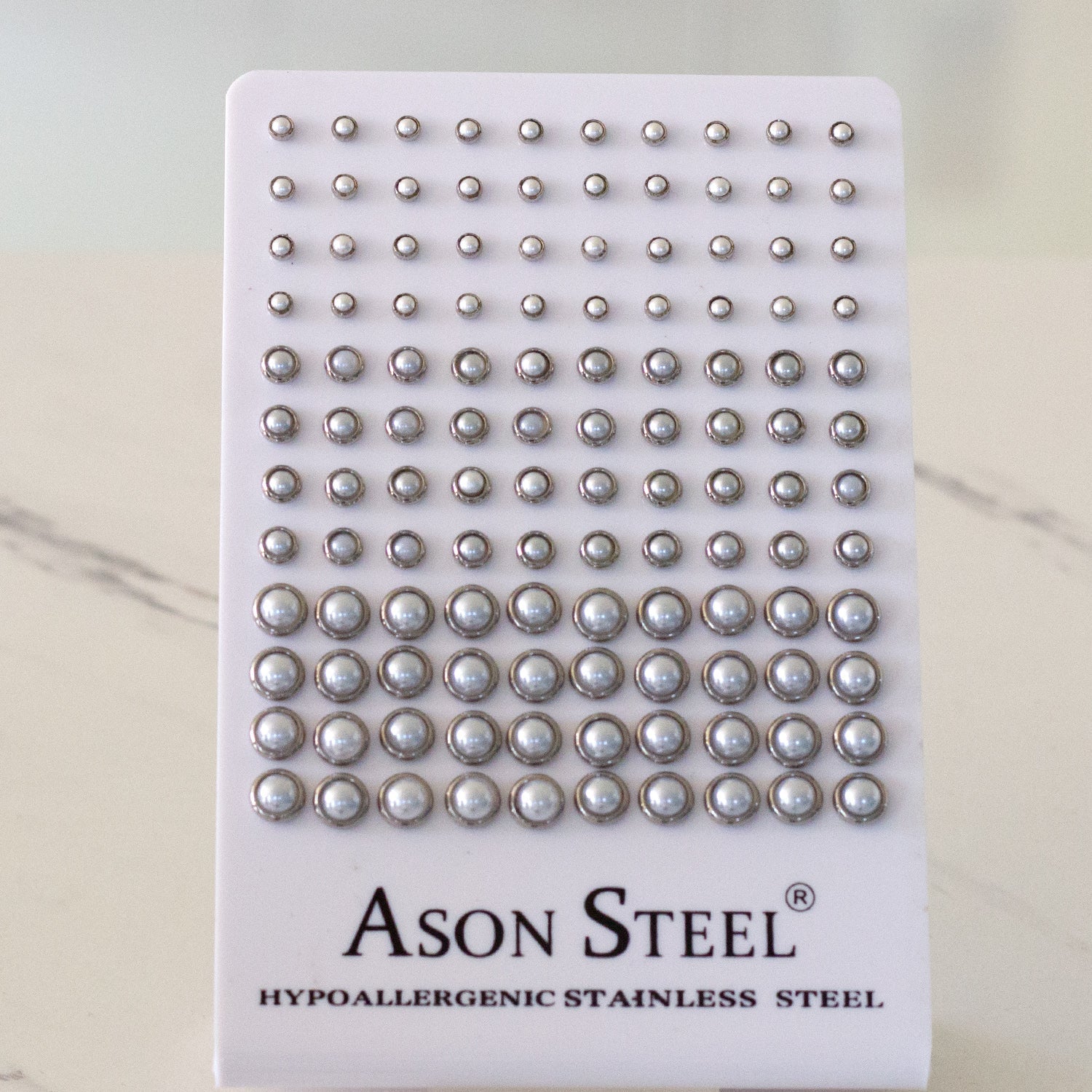 4-6-8mm Snapback Steel/Golden Half White Pearl Stud Earrings asonjewelry