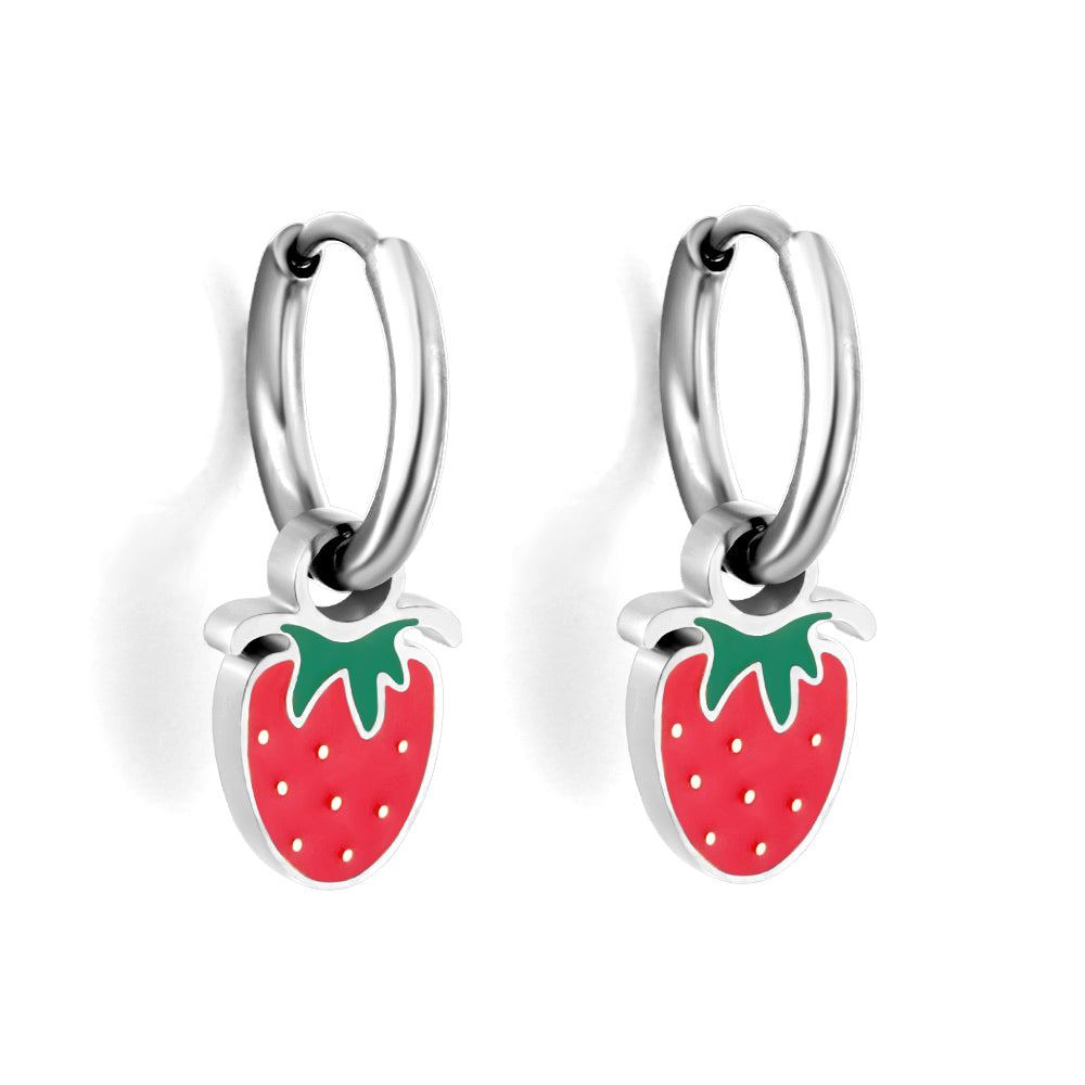 1.6x11mm Circle with Mixed Color Strawberry Earrings asonjewelry
