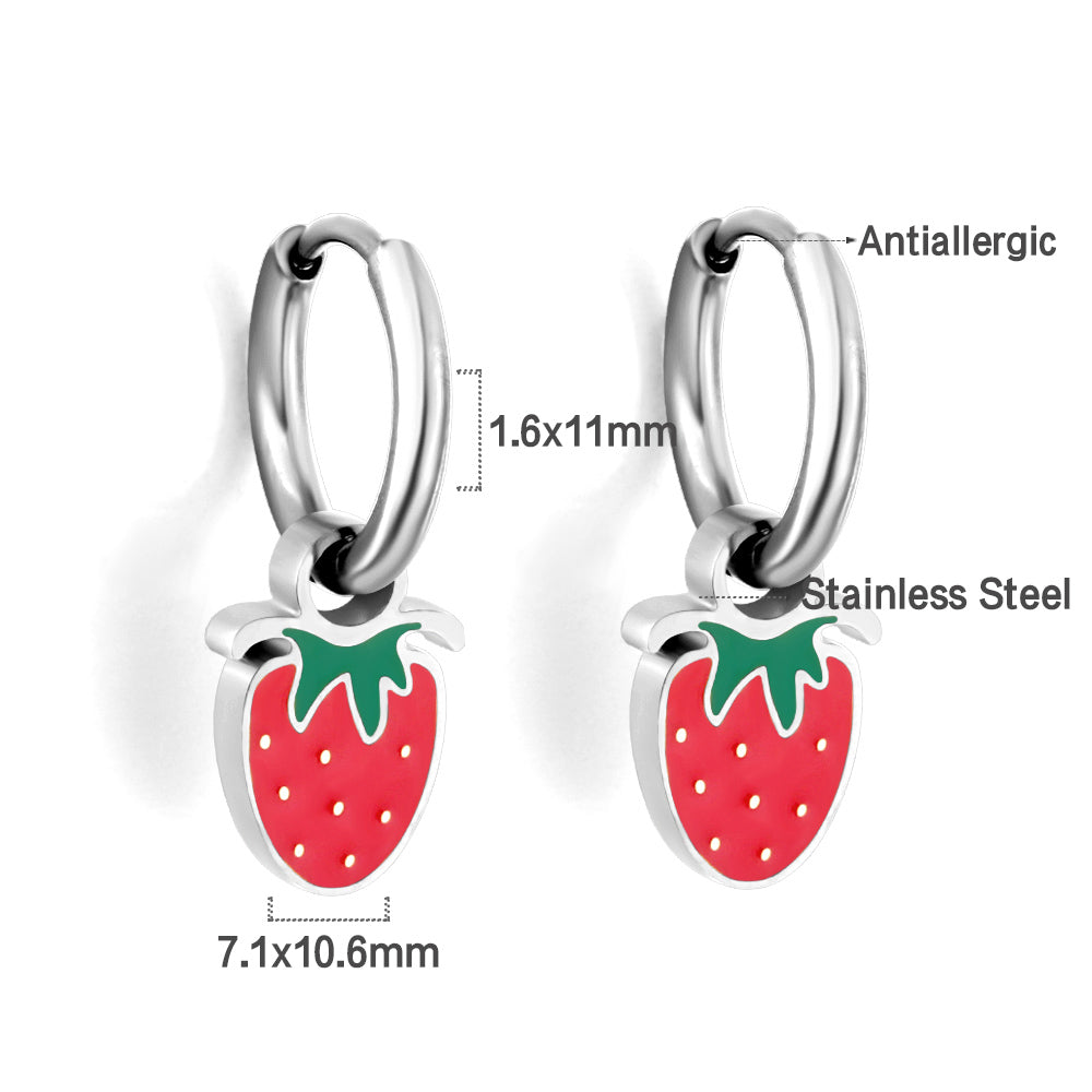1.6x11mm Circle with Mixed Color Strawberry Earrings asonjewelry