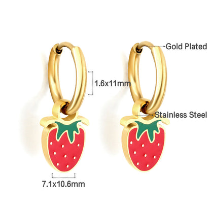 1.6x11mm Circle with Mixed Color Strawberry Earrings asonjewelry