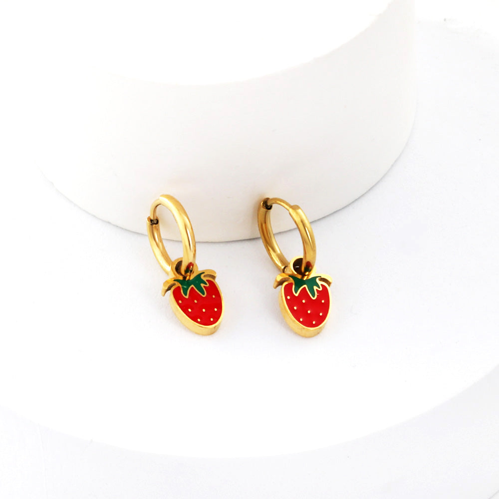 1.6x11mm Circle with Mixed Color Strawberry Earrings asonjewelry