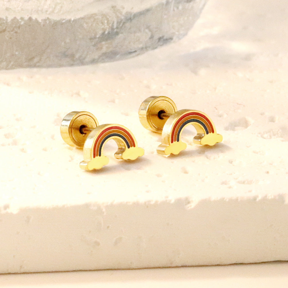 12 pairs Pop earplug rainbow stud earrings steel color/golden color asonjewelry