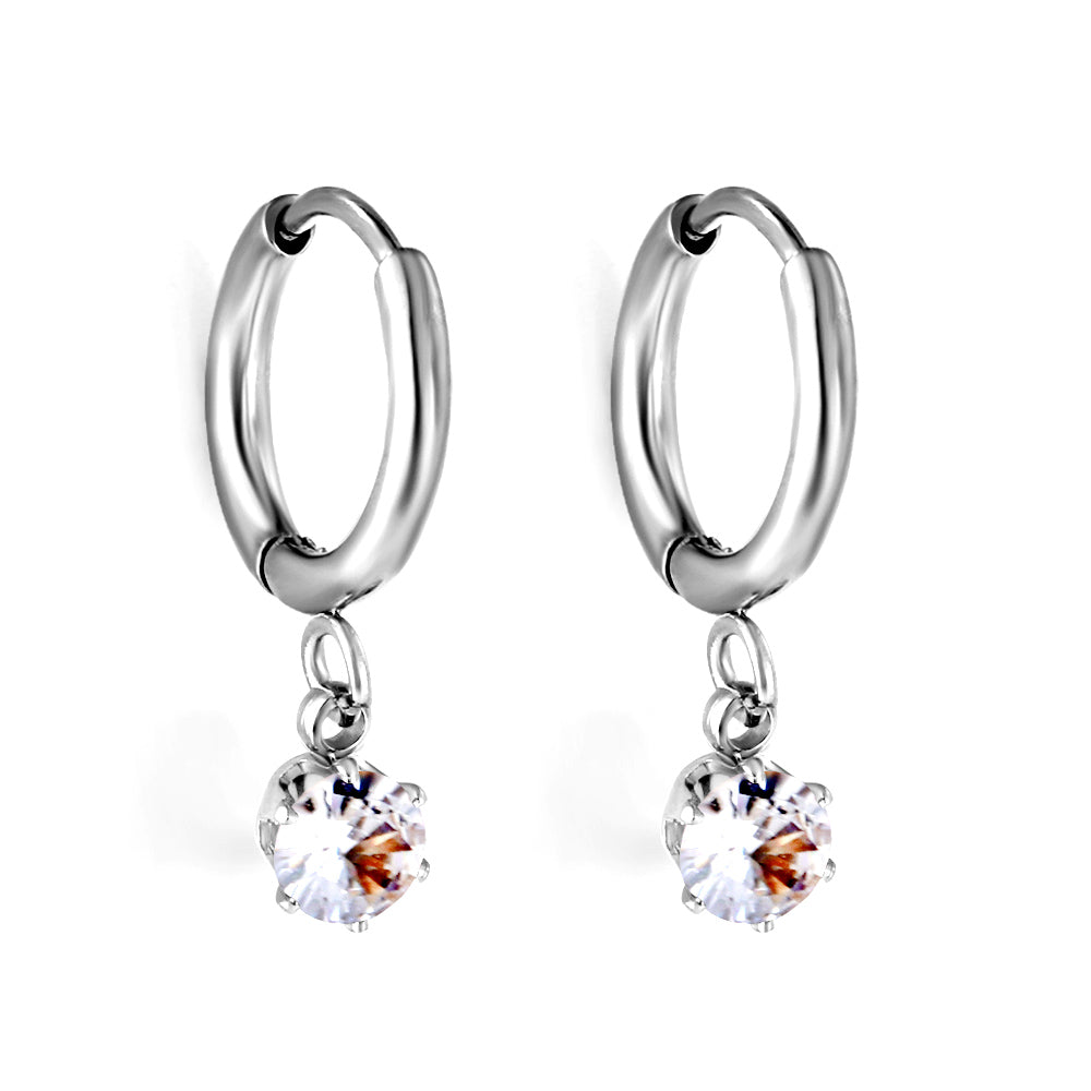 1.5x8mm I.D. earrings+4.5mm white/purple/red/pink/green zirconium round shaped fittings steel color asonjewelry