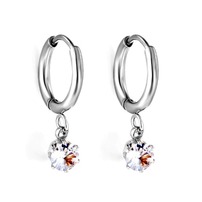 1.5x8mm I.D. earrings+4.5mm white/purple/red/pink/green zirconium round shaped fittings steel color asonjewelry