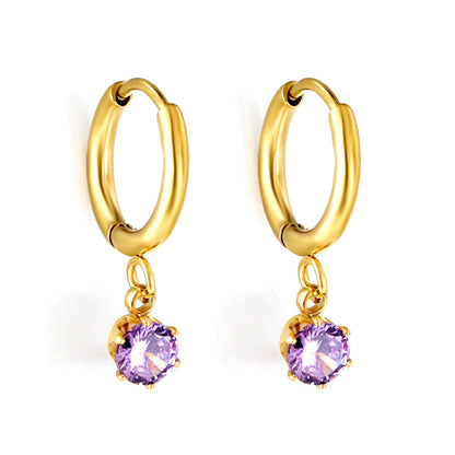 1.5x8mm I.D. earrings+4.5mm white/purple/red/pink/green zirconium round shaped fittings steel color asonjewelry