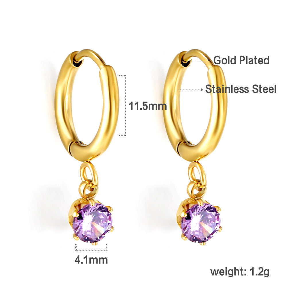 1.5x8mm I.D. earrings+4.5mm white/purple/red/pink/green zirconium round shaped fittings steel color asonjewelry