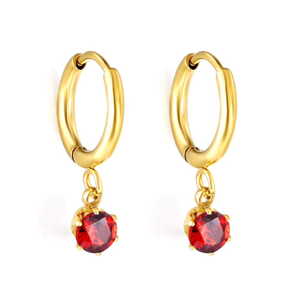 1.5x8mm I.D. earrings+4.5mm white/purple/red/pink/green zirconium round shaped fittings steel color asonjewelry