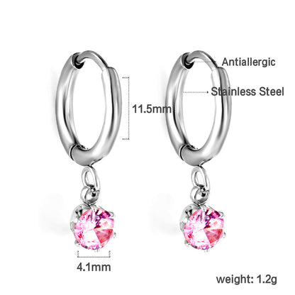 1.5x8mm I.D. earrings+4.5mm white/purple/red/pink/green zirconium round shaped fittings steel color asonjewelry