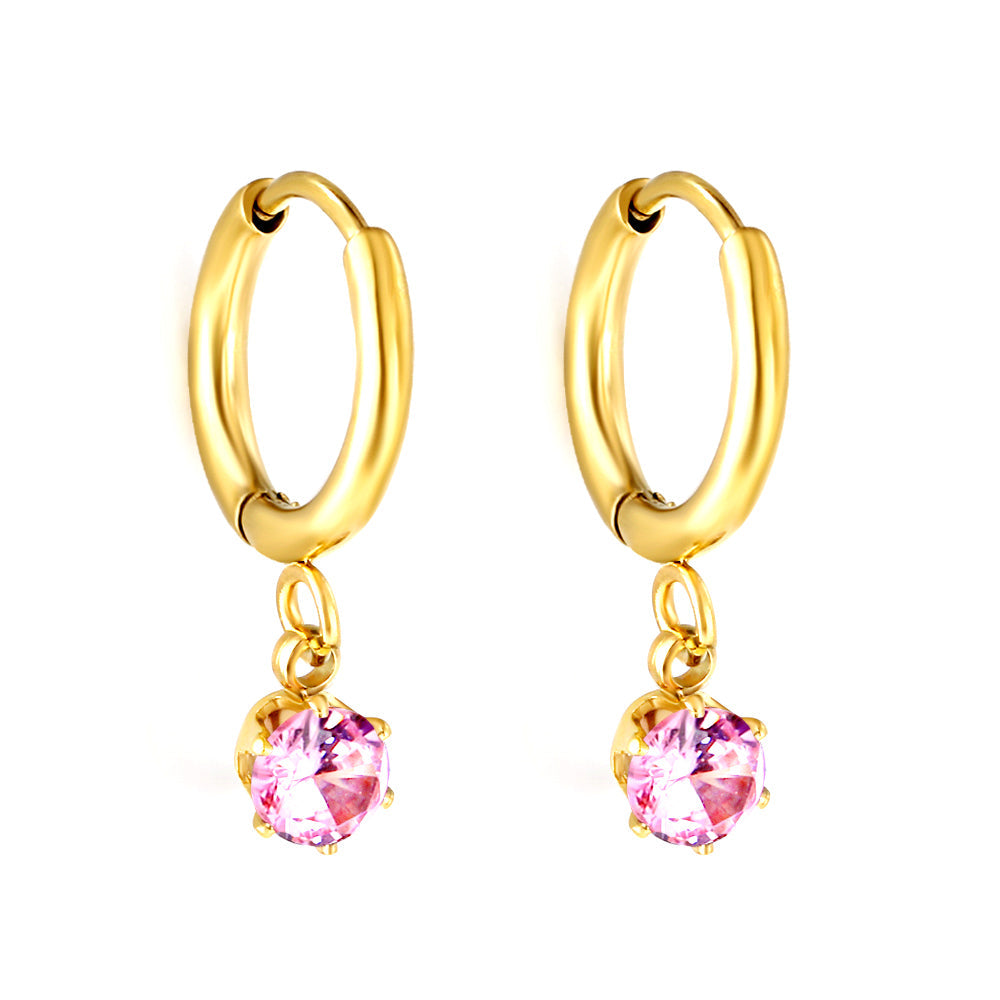 1.5x8mm I.D. earrings+4.5mm white/purple/red/pink/green zirconium round shaped fittings steel color asonjewelry