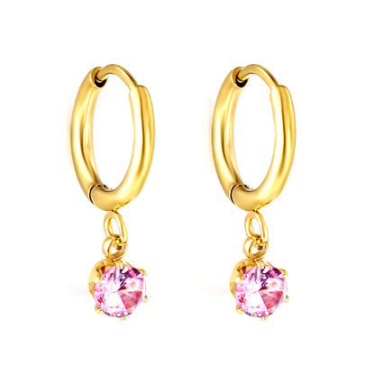 1.5x8mm I.D. earrings+4.5mm white/purple/red/pink/green zirconium round shaped fittings steel color asonjewelry