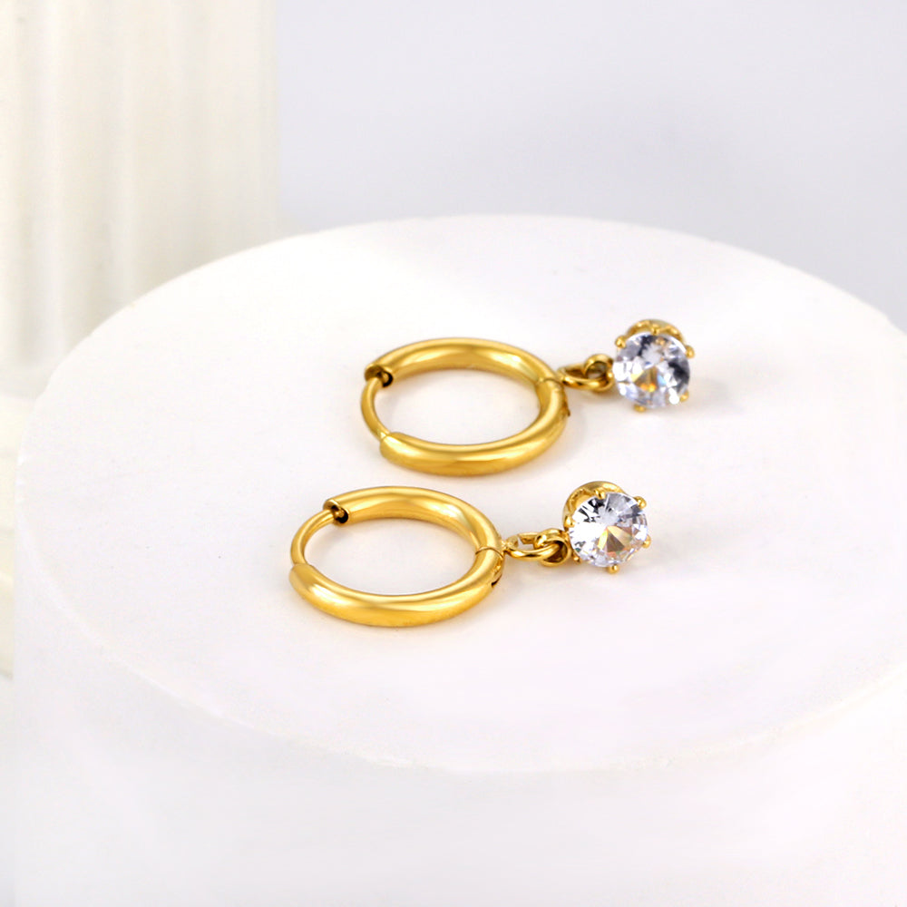 1.5x8mm I.D. earrings+4.5mm white/purple/red/pink/green zirconium round shaped fittings steel color asonjewelry