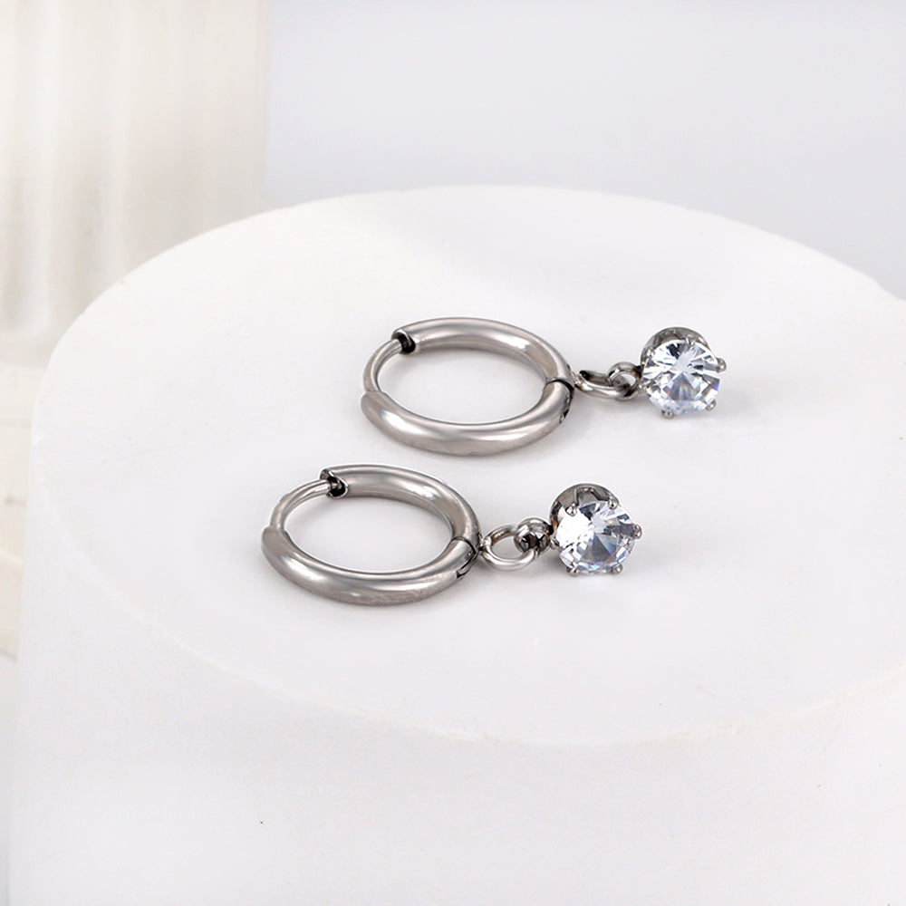 1.5x8mm I.D. earrings+4.5mm white/purple/red/pink/green zirconium round shaped fittings steel color asonjewelry