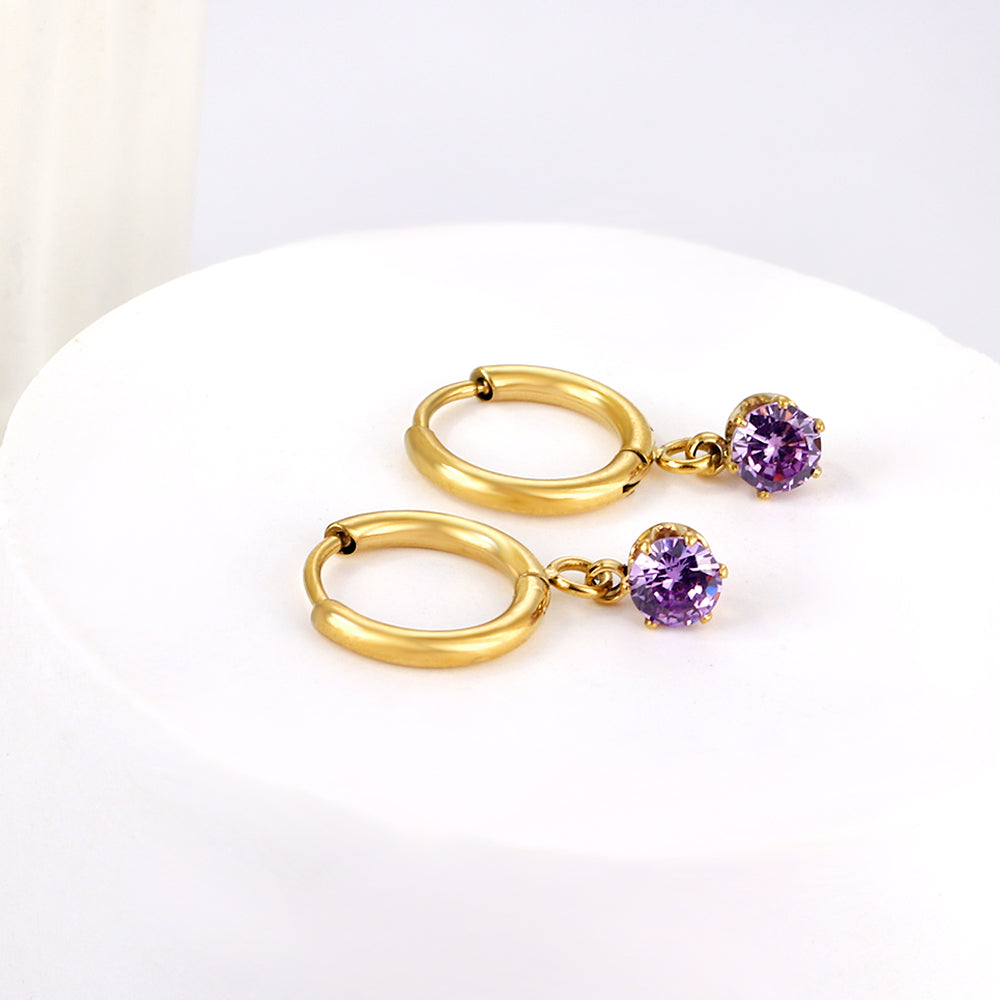 1.5x8mm I.D. earrings+4.5mm white/purple/red/pink/green zirconium round shaped fittings steel color asonjewelry