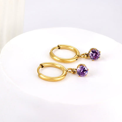 1.5x8mm I.D. earrings+4.5mm white/purple/red/pink/green zirconium round shaped fittings steel color asonjewelry