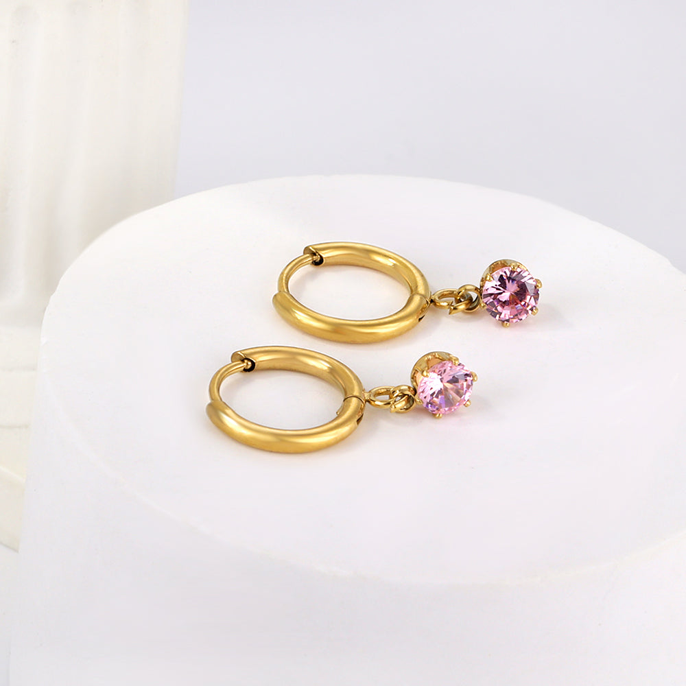 1.5x8mm I.D. earrings+4.5mm white/purple/red/pink/green zirconium round shaped fittings steel color asonjewelry