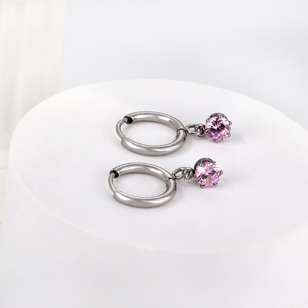 1.5x8mm I.D. earrings+4.5mm white/purple/red/pink/green zirconium round shaped fittings steel color asonjewelry