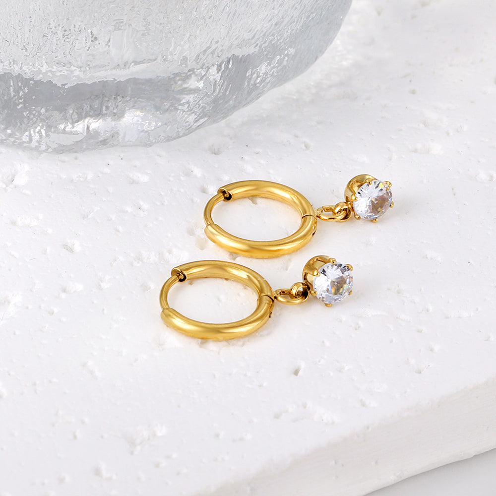 1.5x8mm I.D. earrings+4.5mm white/purple/red/pink/green zirconium round shaped fittings steel color asonjewelry