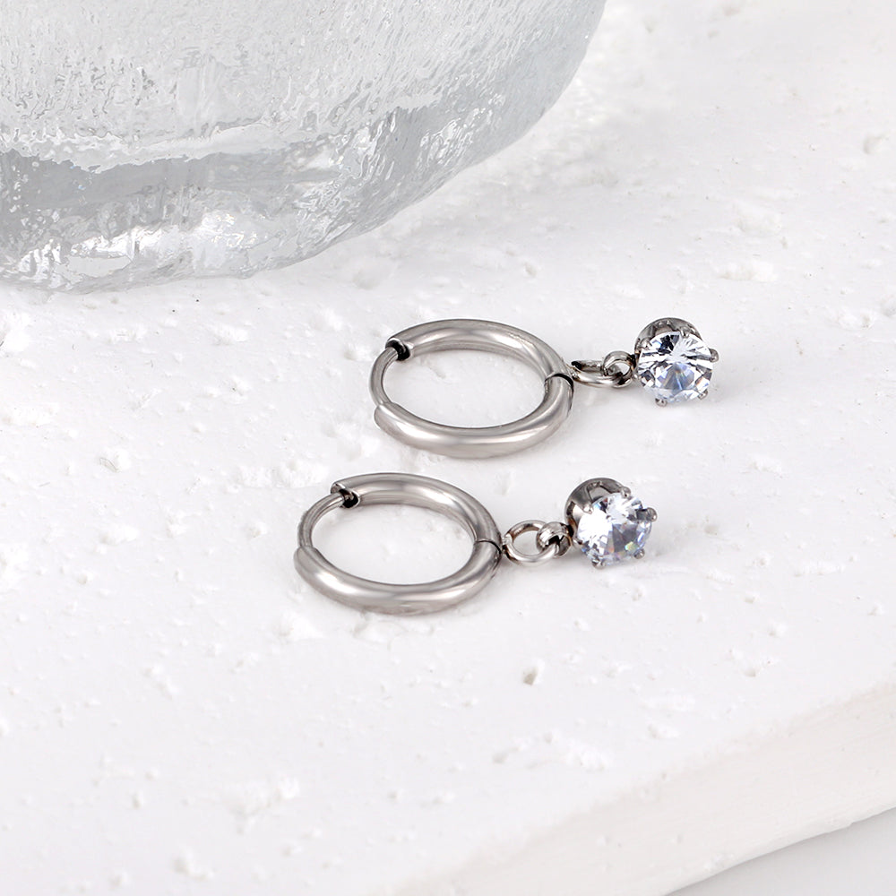 1.5x8mm I.D. earrings+4.5mm white/purple/red/pink/green zirconium round shaped fittings steel color asonjewelry