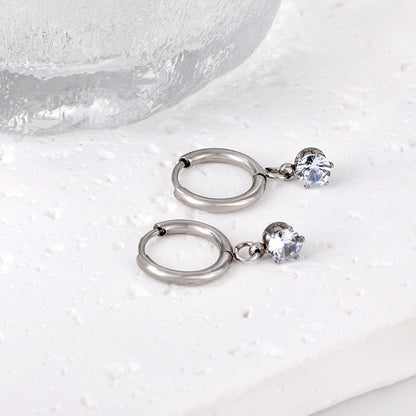 1.5x8mm I.D. earrings+4.5mm white/purple/red/pink/green zirconium round shaped fittings steel color asonjewelry