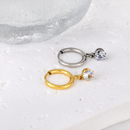 1.5x8mm I.D. earrings+4.5mm white/purple/red/pink/green zirconium round shaped fittings steel color asonjewelry