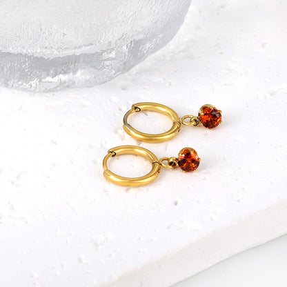 1.5x8mm I.D. earrings+4.5mm white/purple/red/pink/green zirconium round shaped fittings steel color asonjewelry