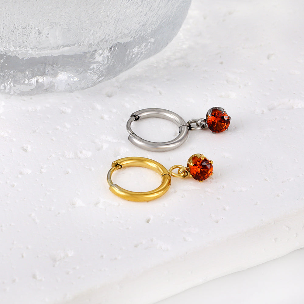 1.5x8mm I.D. earrings+4.5mm white/purple/red/pink/green zirconium round shaped fittings steel color asonjewelry