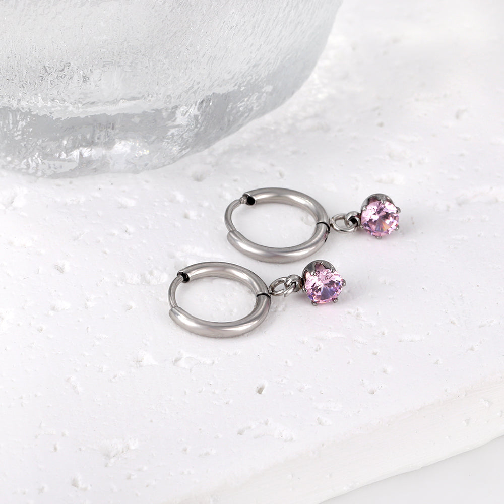 1.5x8mm I.D. earrings+4.5mm white/purple/red/pink/green zirconium round shaped fittings steel color asonjewelry