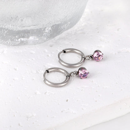 1.5x8mm I.D. earrings+4.5mm white/purple/red/pink/green zirconium round shaped fittings steel color asonjewelry