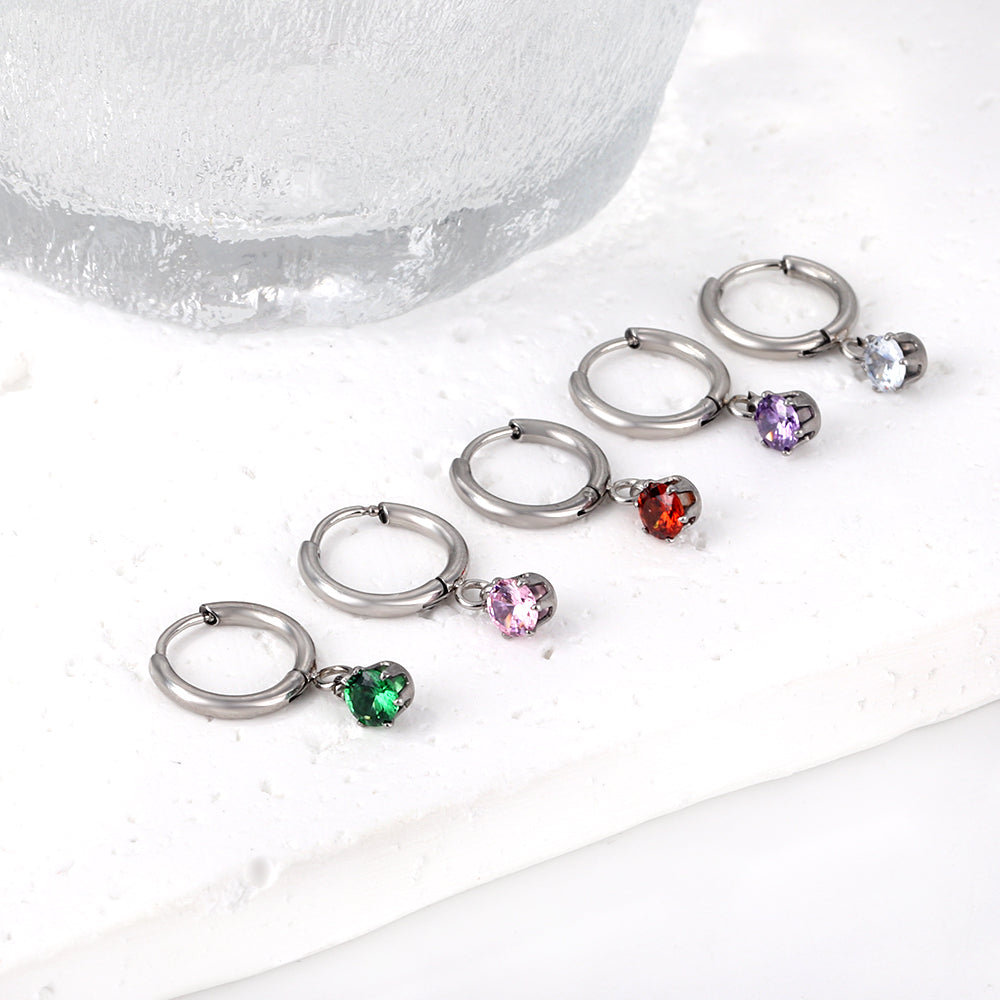 1.5x8mm I.D. earrings+4.5mm white/purple/red/pink/green zirconium round shaped fittings steel color asonjewelry