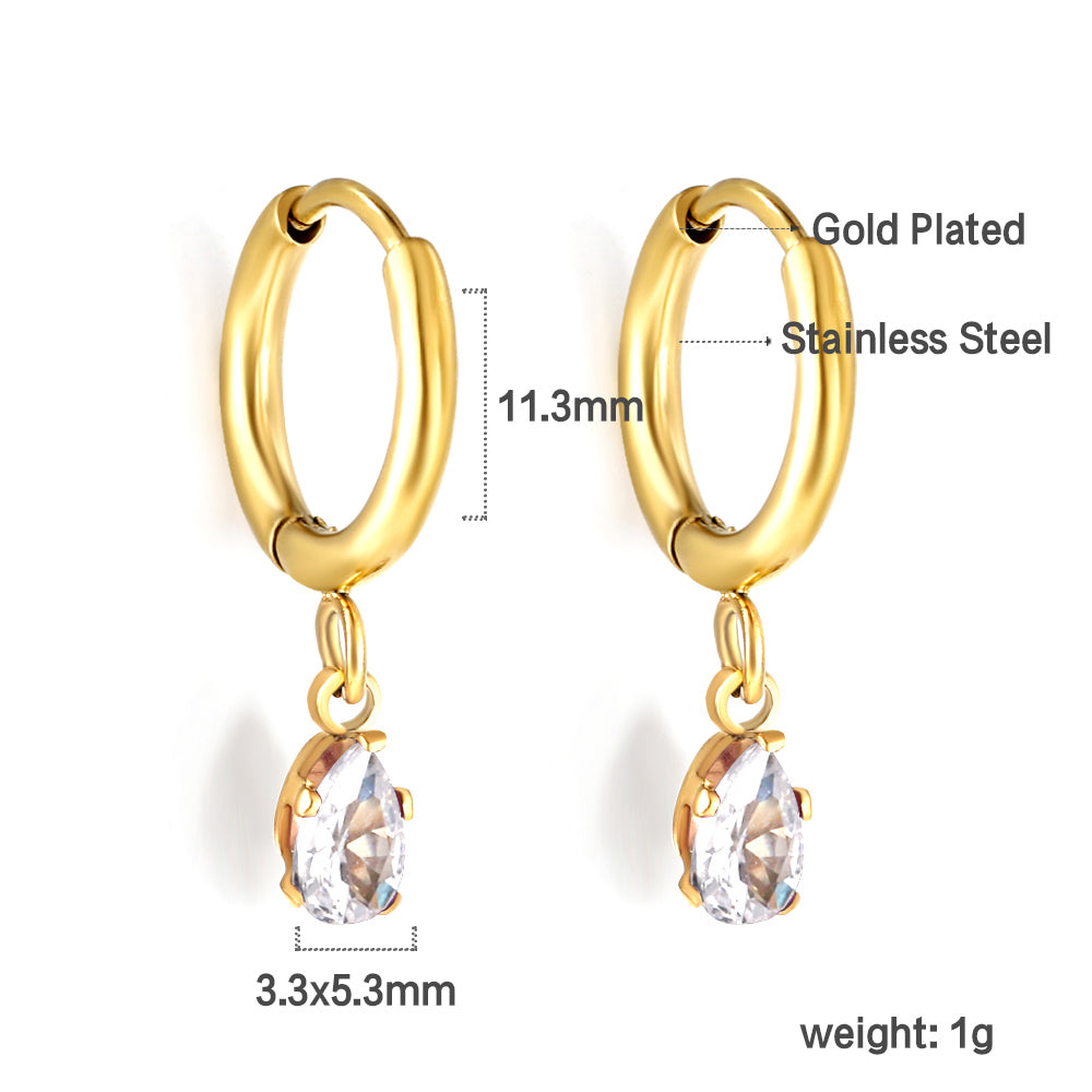 1.5x8mm I.D. earrings + 3.6*5mm white/purple/red/pink/green zirconium drop earrings gold/steel color asonjewelry