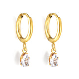 1.5x8mm I.D. earrings + 3.6*5mm white/purple/red/pink/green zirconium drop earrings gold/steel color